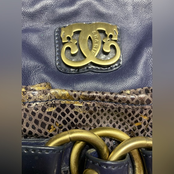 πTODAY***$39***Vintage Sharif navy leather purse w metallic snakeskin accents. - Picture 3 of 10